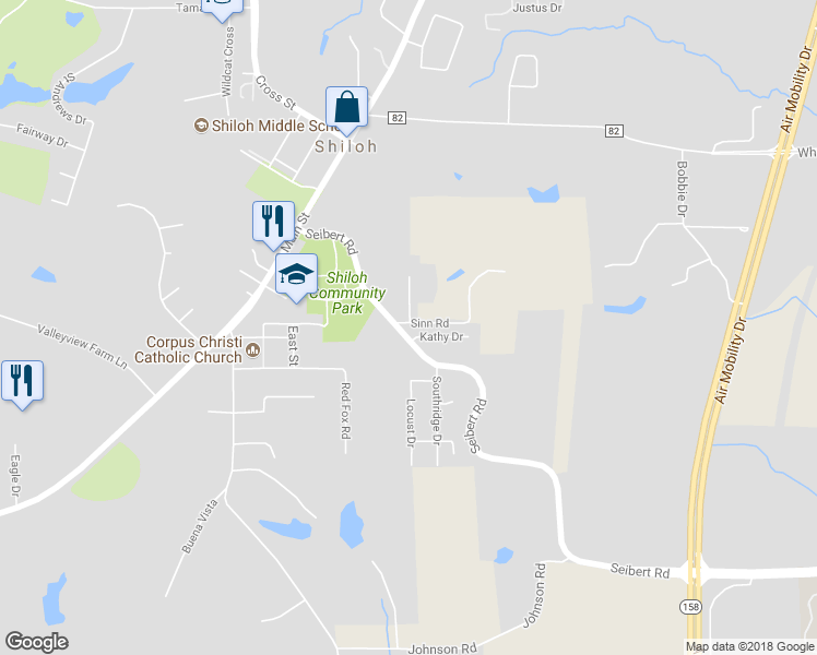 map of restaurants, bars, coffee shops, grocery stores, and more near 180 Seibert Road in O'Fallon