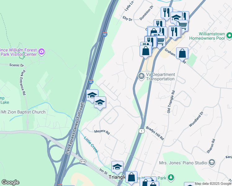 map of restaurants, bars, coffee shops, grocery stores, and more near 4238 Potomac Highlands Circle in Triangle