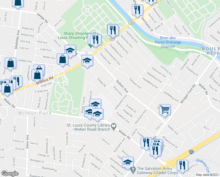 map of restaurants, bars, coffee shops, grocery stores, and more near 4757 Heege Road in St. Louis