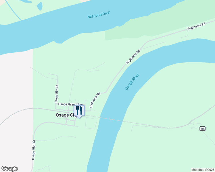 map of restaurants, bars, coffee shops, grocery stores, and more near 9613 Engineers Road in Jefferson City