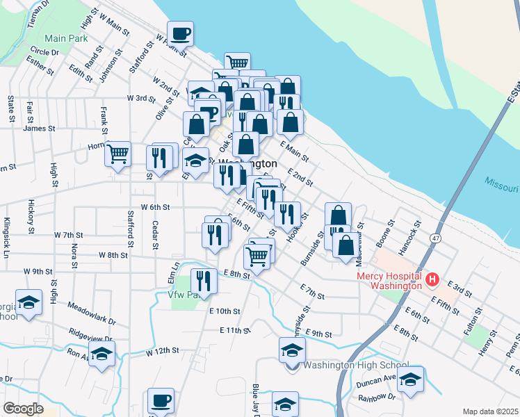 map of restaurants, bars, coffee shops, grocery stores, and more near 409 Walnut Street in Washington