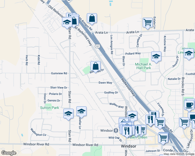 map of restaurants, bars, coffee shops, grocery stores, and more near 421 Cynthia Ct in Windsor