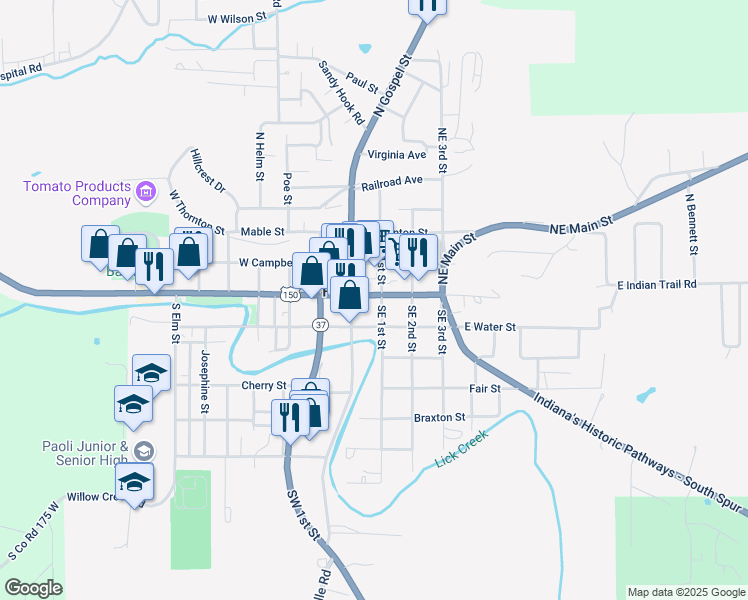 map of restaurants, bars, coffee shops, grocery stores, and more near 107 East Main Street in Paoli