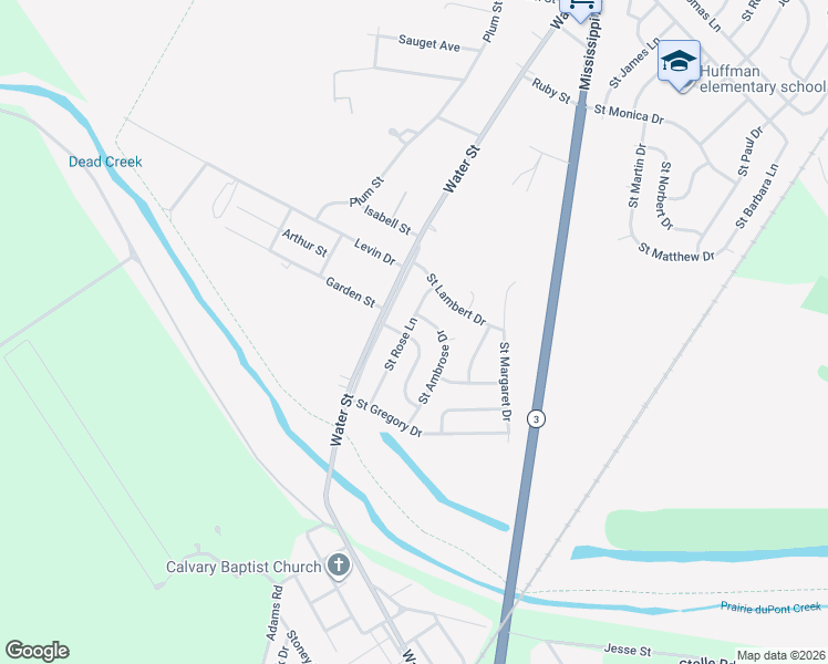 map of restaurants, bars, coffee shops, grocery stores, and more near 11 Saint Columba Drive in Cahokia