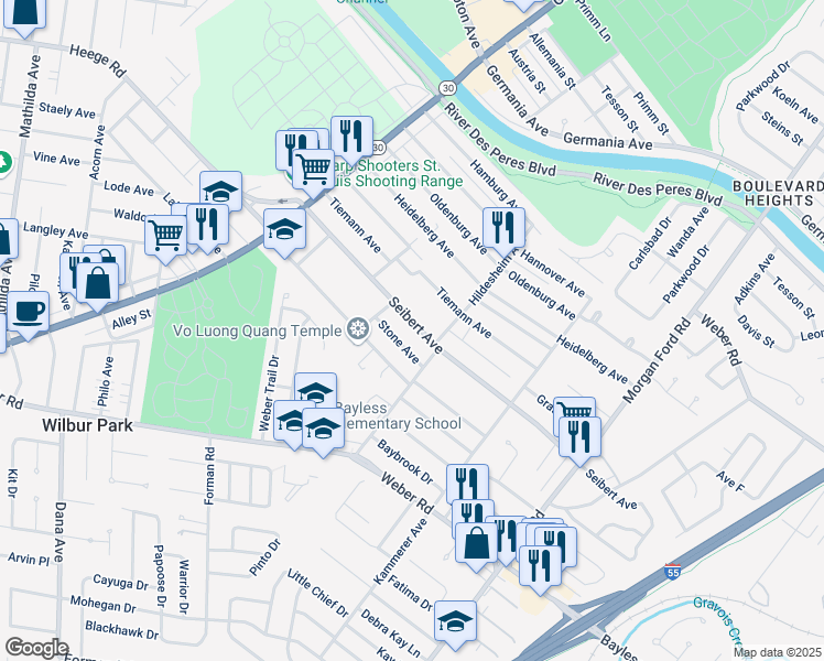 map of restaurants, bars, coffee shops, grocery stores, and more near 4744 Seibert Avenue in St. Louis