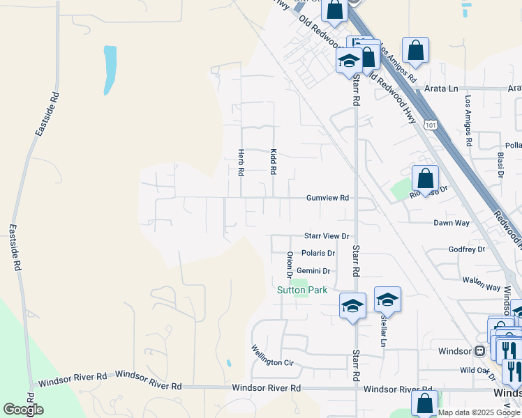 map of restaurants, bars, coffee shops, grocery stores, and more near 1201 Sunray Ct in Windsor