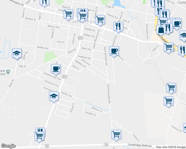 map of restaurants, bars, coffee shops, grocery stores, and more near 300 East Appleby Avenue in Cambridge