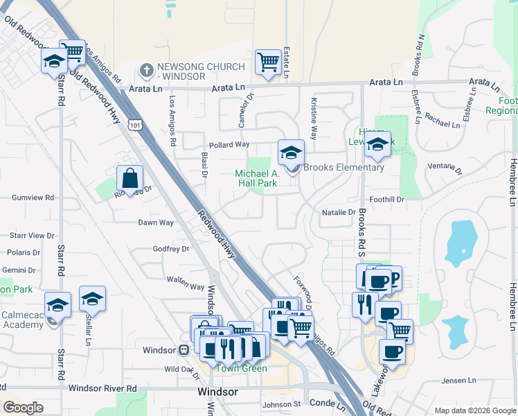 map of restaurants, bars, coffee shops, grocery stores, and more near 691 Claudius Way in Windsor