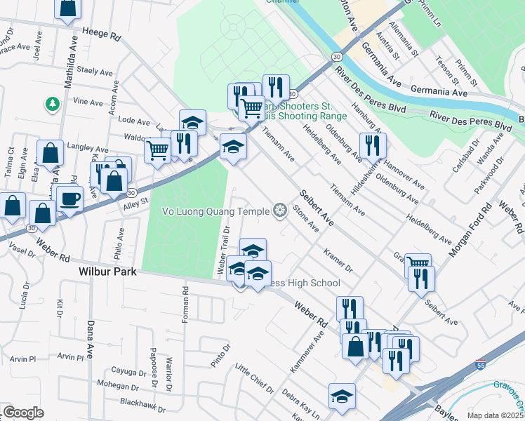 map of restaurants, bars, coffee shops, grocery stores, and more near 4619 Weber Terrace Ct in St Louis