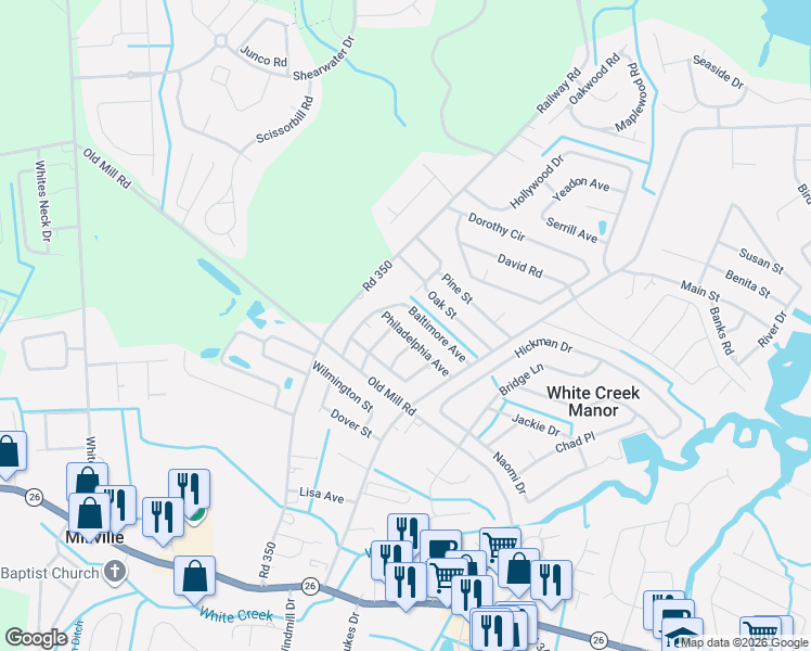 map of restaurants, bars, coffee shops, grocery stores, and more near 36697 Philadelphia Avenue in Ocean View