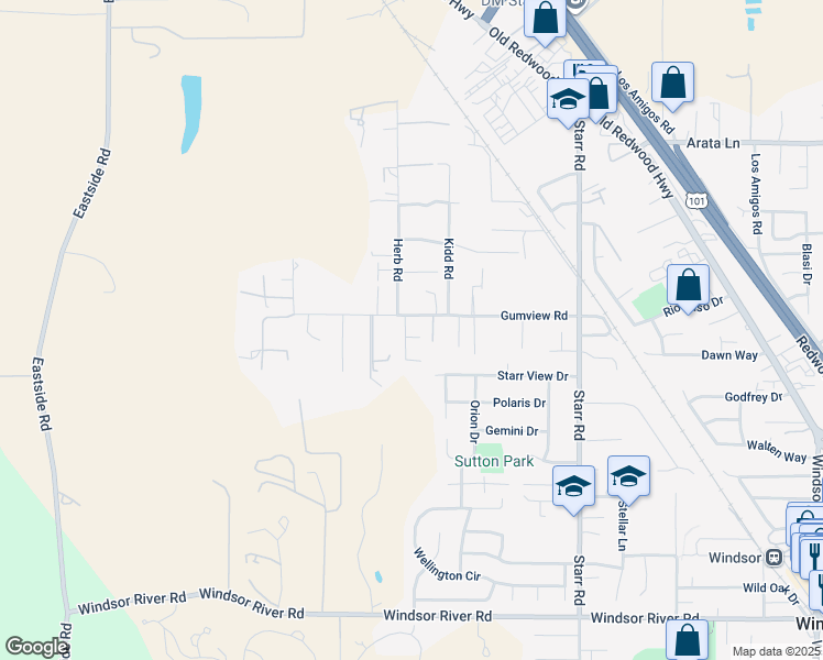 map of restaurants, bars, coffee shops, grocery stores, and more near 1201 Sunray Court in Windsor