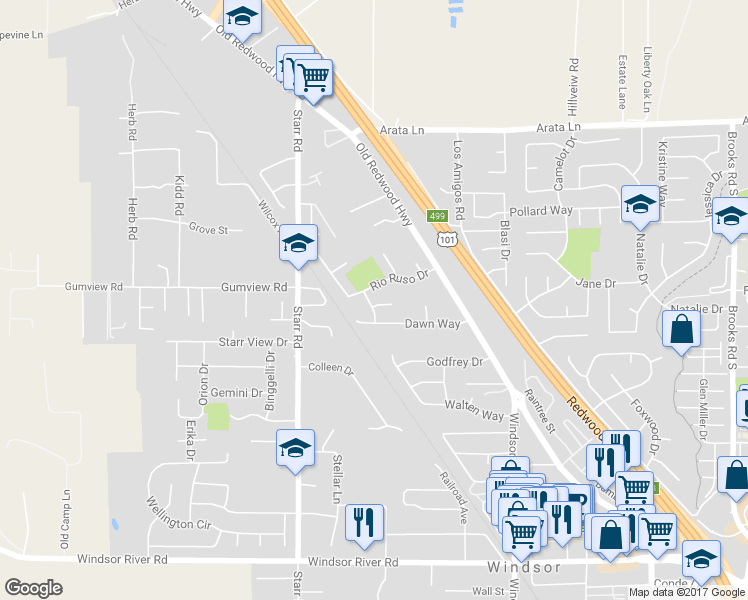 map of restaurants, bars, coffee shops, grocery stores, and more near 9812 Veronica Drive in Windsor