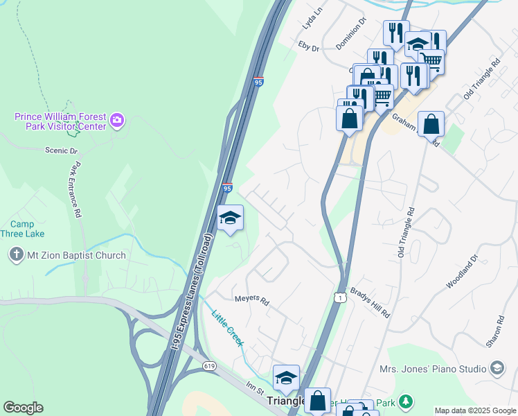 map of restaurants, bars, coffee shops, grocery stores, and more near 4805 Potomac Highlands Circle in Triangle