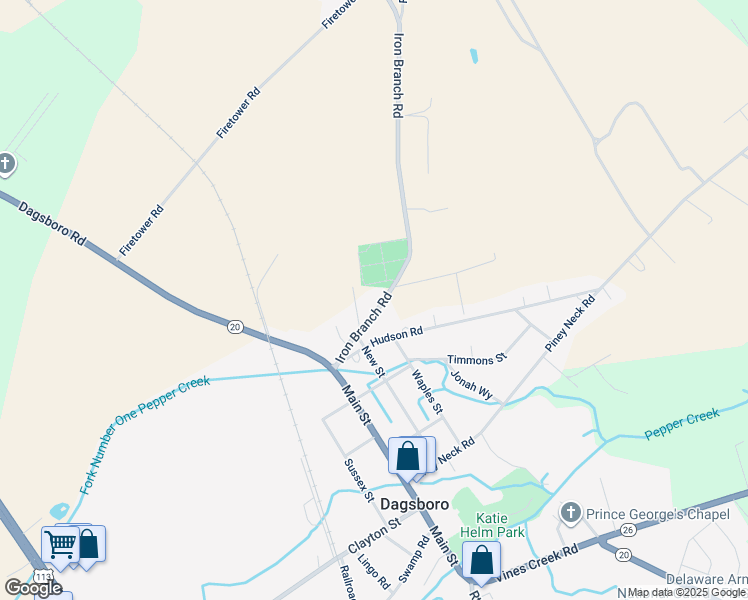map of restaurants, bars, coffee shops, grocery stores, and more near 31132 Iron Branch Road in Dagsboro