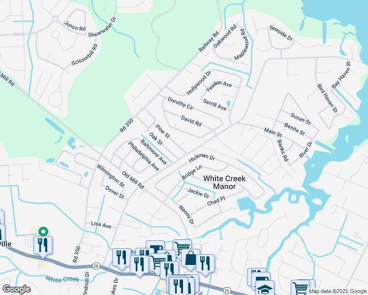 map of restaurants, bars, coffee shops, grocery stores, and more near 36897 Clubhouse Road in Ocean View