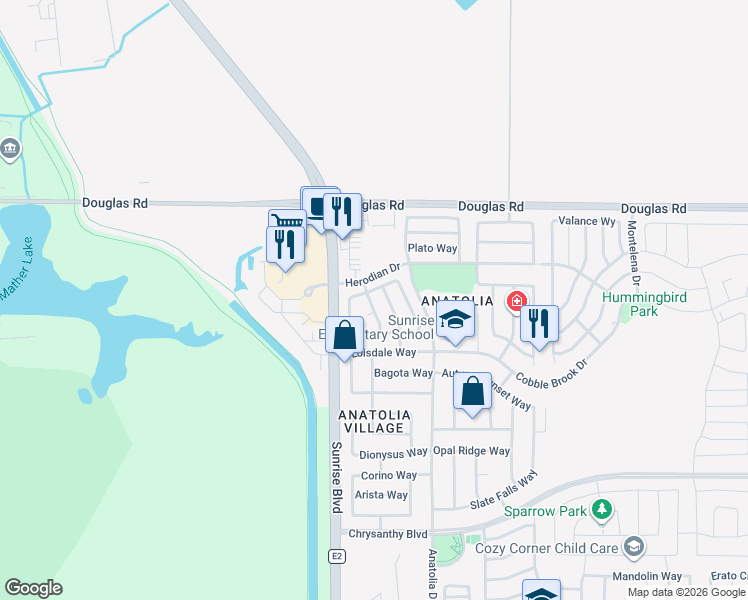map of restaurants, bars, coffee shops, grocery stores, and more near 4059 Copper Lake Way in Rancho Cordova