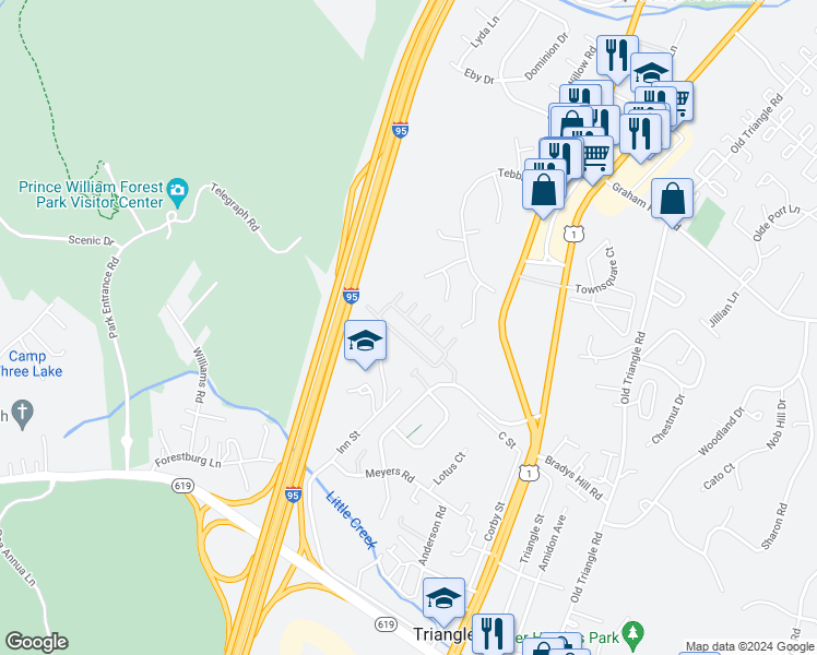 map of restaurants, bars, coffee shops, grocery stores, and more near 4403 Potomac Highlands Circle in Triangle