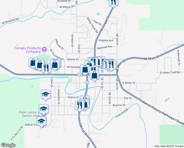 map of restaurants, bars, coffee shops, grocery stores, and more near in Paoli