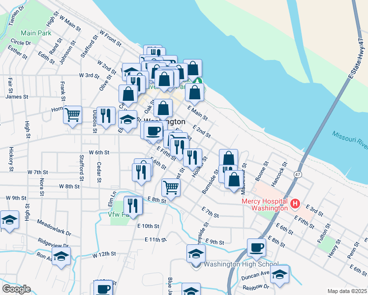 map of restaurants, bars, coffee shops, grocery stores, and more near 322 Walnut Street in Washington