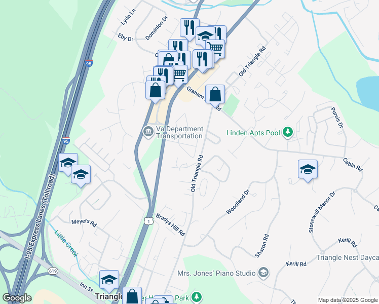map of restaurants, bars, coffee shops, grocery stores, and more near 18286 Summit Pointe Drive in Triangle