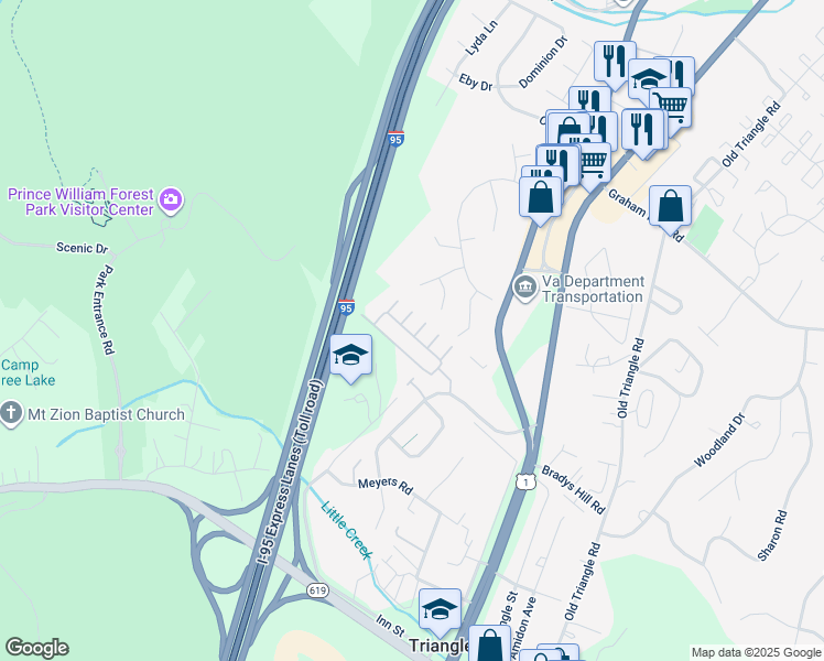 map of restaurants, bars, coffee shops, grocery stores, and more near 4400 Potomac Highlands Circle in Triangle