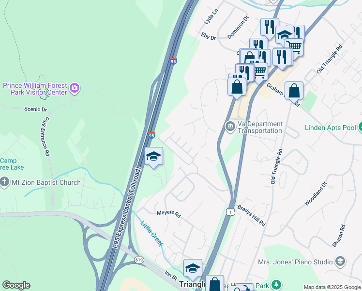 map of restaurants, bars, coffee shops, grocery stores, and more near 4400 Potomac Highlands Circle in Triangle