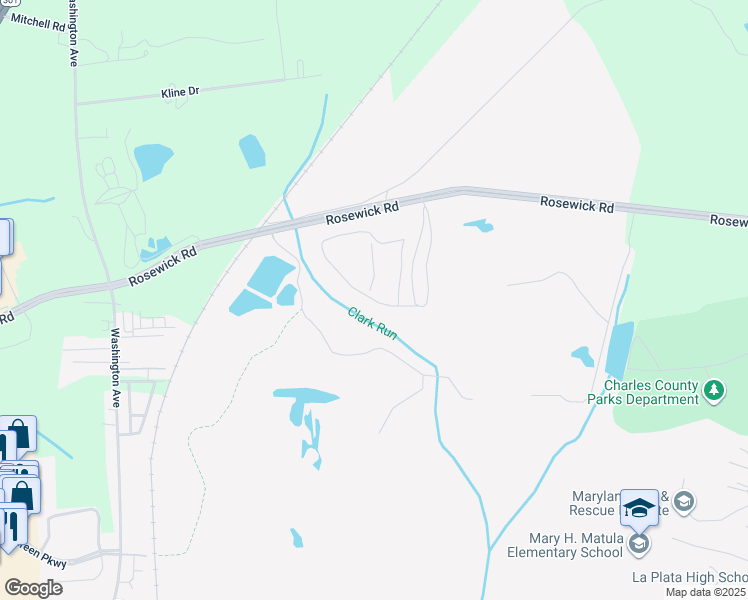 map of restaurants, bars, coffee shops, grocery stores, and more near 159 Soft Rush Lane in La Plata