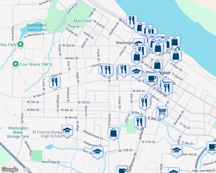 map of restaurants, bars, coffee shops, grocery stores, and more near 519 Stafford Street in Washington