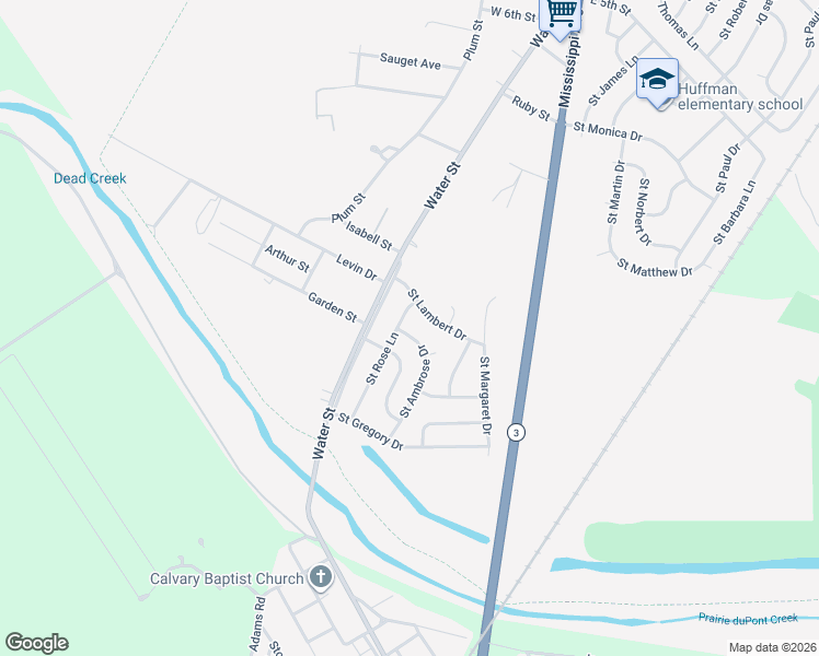 map of restaurants, bars, coffee shops, grocery stores, and more near 11 Saint Columba Drive in Cahokia