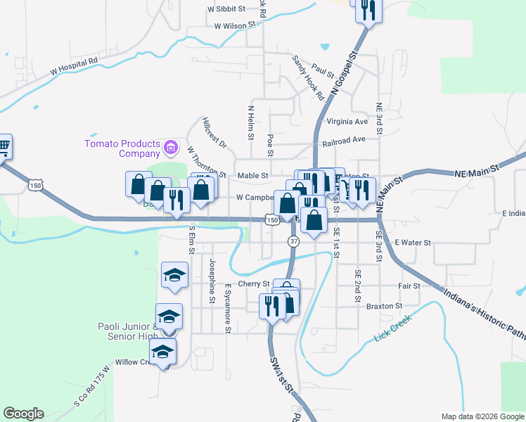 map of restaurants, bars, coffee shops, grocery stores, and more near 317 West Main Street in Paoli