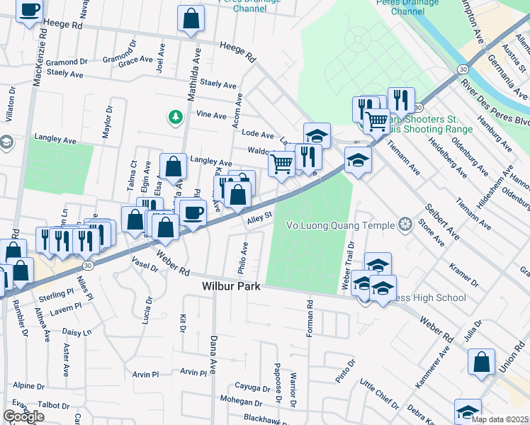 map of restaurants, bars, coffee shops, grocery stores, and more near 8612 Virgil Avenue in St. Louis