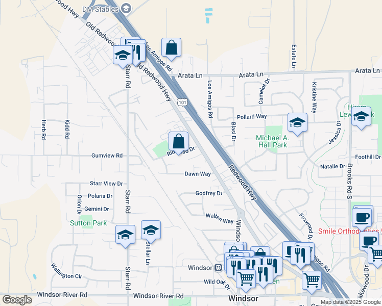 map of restaurants, bars, coffee shops, grocery stores, and more near 421 Cynthia Court in Windsor