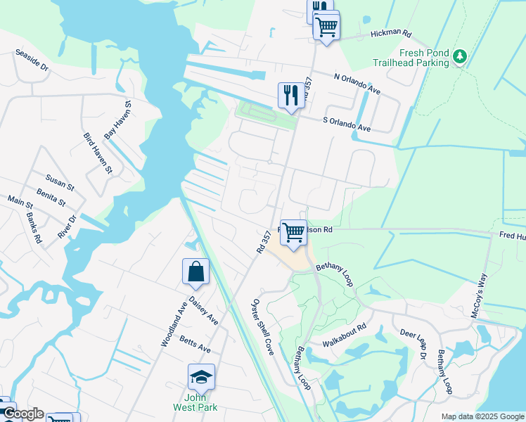 map of restaurants, bars, coffee shops, grocery stores, and more near 17201 South Mill Lane in Ocean View