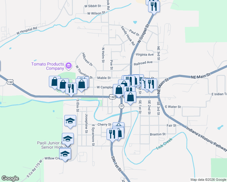 map of restaurants, bars, coffee shops, grocery stores, and more near 208 West Campbell Street in Paoli