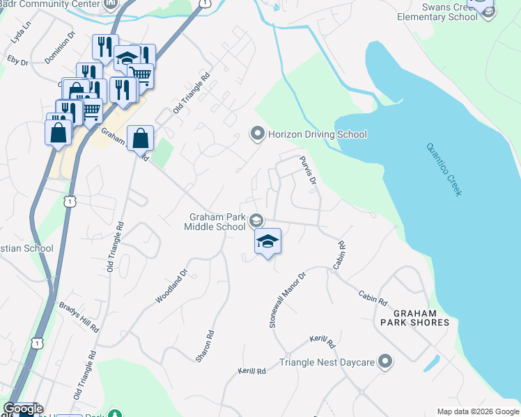map of restaurants, bars, coffee shops, grocery stores, and more near 3605 Jurgensen Drive in Triangle