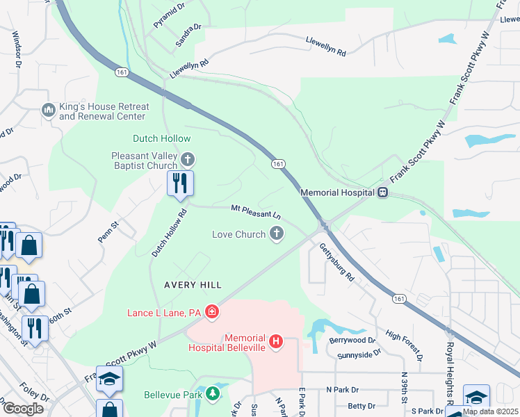 map of restaurants, bars, coffee shops, grocery stores, and more near 20 Garrettsen Drive in Belleville