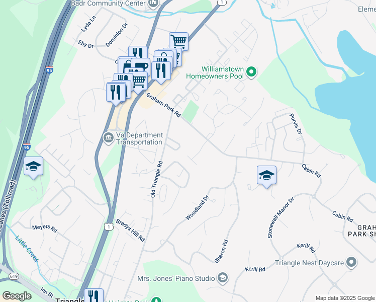 map of restaurants, bars, coffee shops, grocery stores, and more near 3826 Grafton Court in Triangle