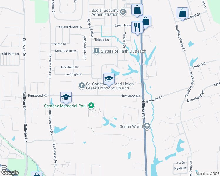 map of restaurants, bars, coffee shops, grocery stores, and more near 125 Huntwood Road in Belleville