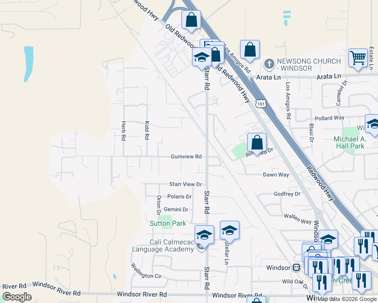 map of restaurants, bars, coffee shops, grocery stores, and more near 985 Gumview Road in Windsor