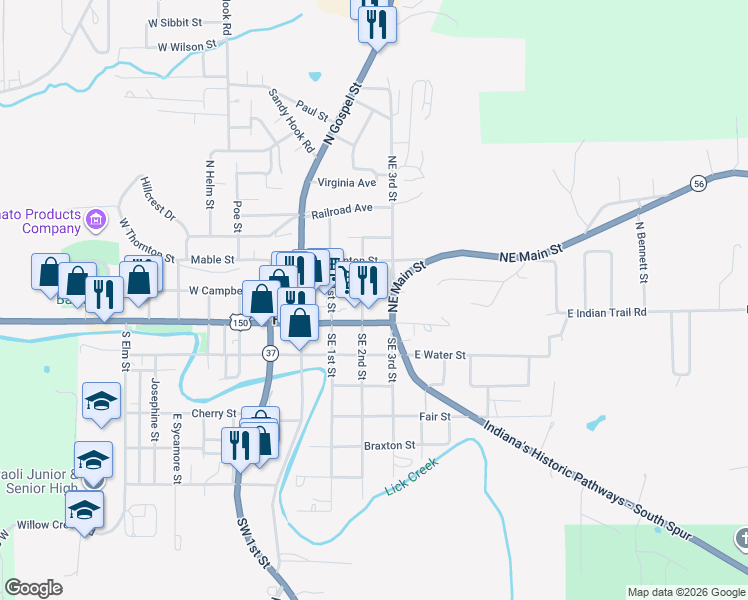 map of restaurants, bars, coffee shops, grocery stores, and more near 220 East Campbell Street in Paoli