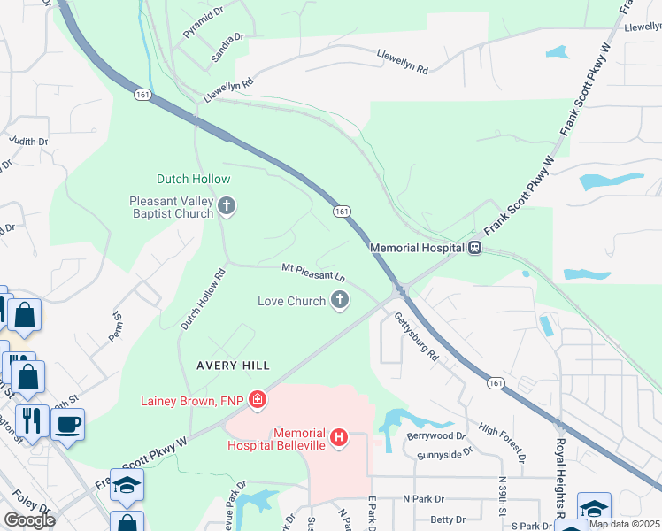 map of restaurants, bars, coffee shops, grocery stores, and more near 20 Garrettsen Drive in Belleville