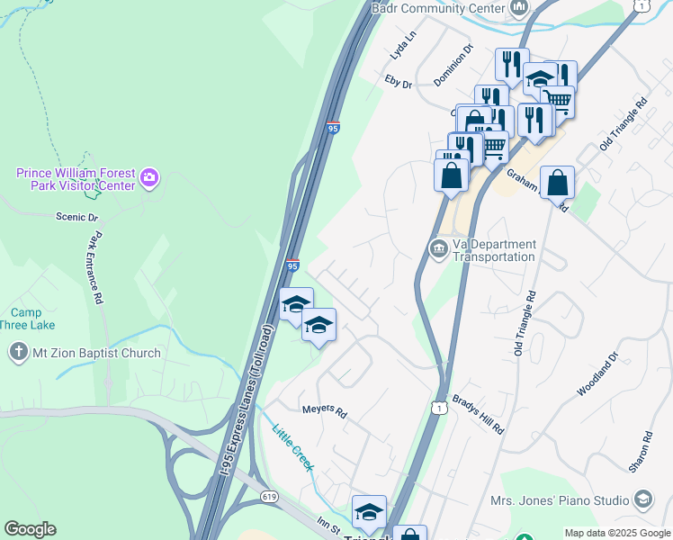 map of restaurants, bars, coffee shops, grocery stores, and more near 4536 Potomac Highlands Circle in Triangle