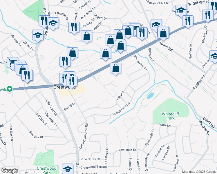 map of restaurants, bars, coffee shops, grocery stores, and more near 9400 Mary Glen Drive in St. Louis