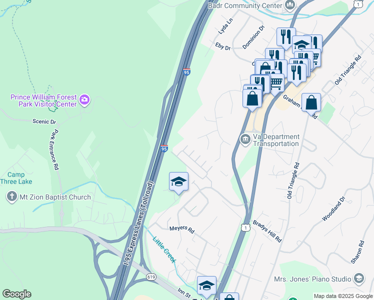 map of restaurants, bars, coffee shops, grocery stores, and more near 4536 Potomac Highlands Circle in Triangle