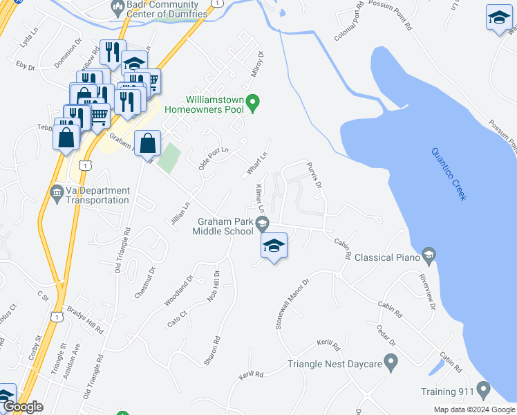 map of restaurants, bars, coffee shops, grocery stores, and more near 3619 Jurgensen Drive in Triangle