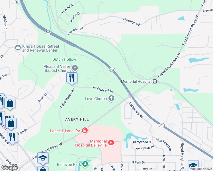 map of restaurants, bars, coffee shops, grocery stores, and more near 20 Garrettsen Drive in Belleville