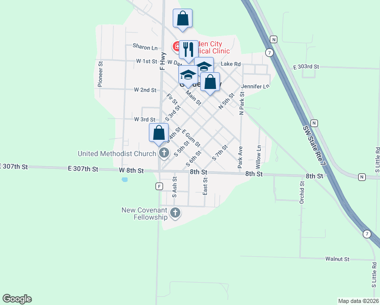 map of restaurants, bars, coffee shops, grocery stores, and more near 505 Gum Street in Garden City