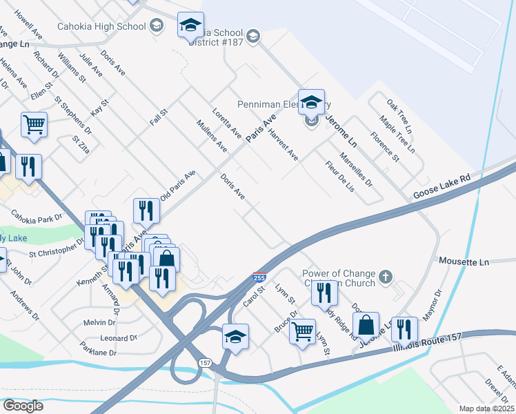 map of restaurants, bars, coffee shops, grocery stores, and more near 1901 Rome Avenue in Cahokia