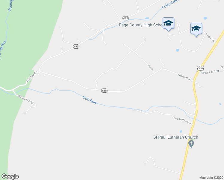 map of restaurants, bars, coffee shops, grocery stores, and more near 3023 Newport Road in Shenandoah