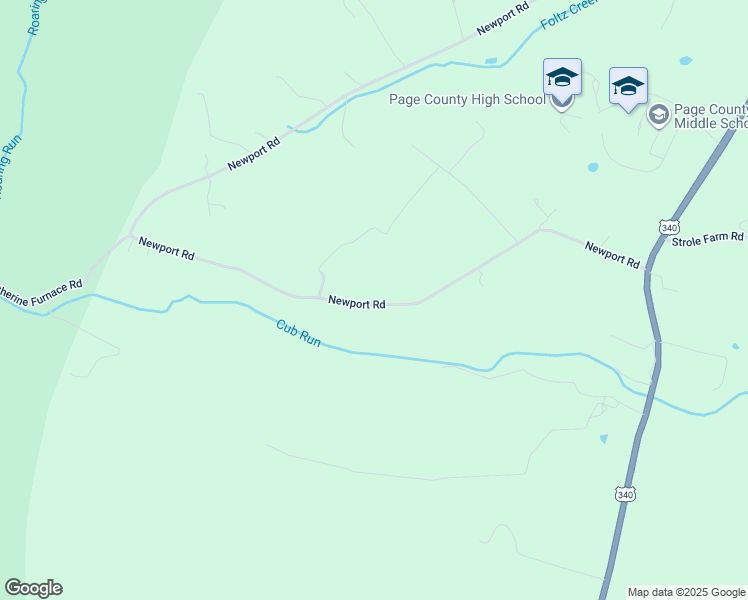 map of restaurants, bars, coffee shops, grocery stores, and more near 3023 Newport Road in Shenandoah